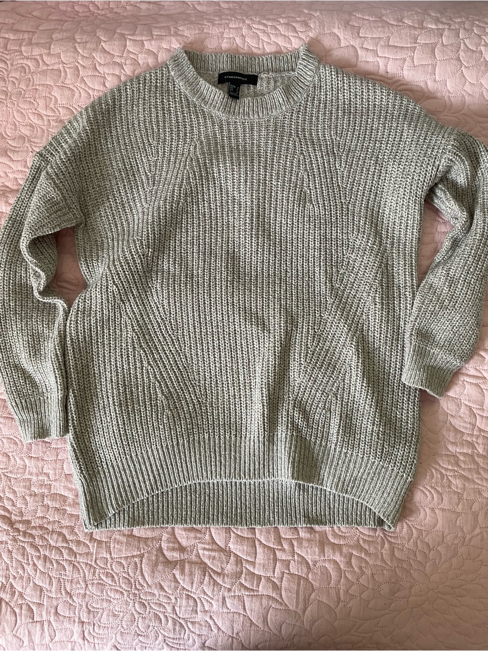 Atmosphere Light Gray Ribbed Crewneck Sweater